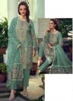 Organza Sky Blue Eid Wear Embroidery Work Readymade Pakistani Suit